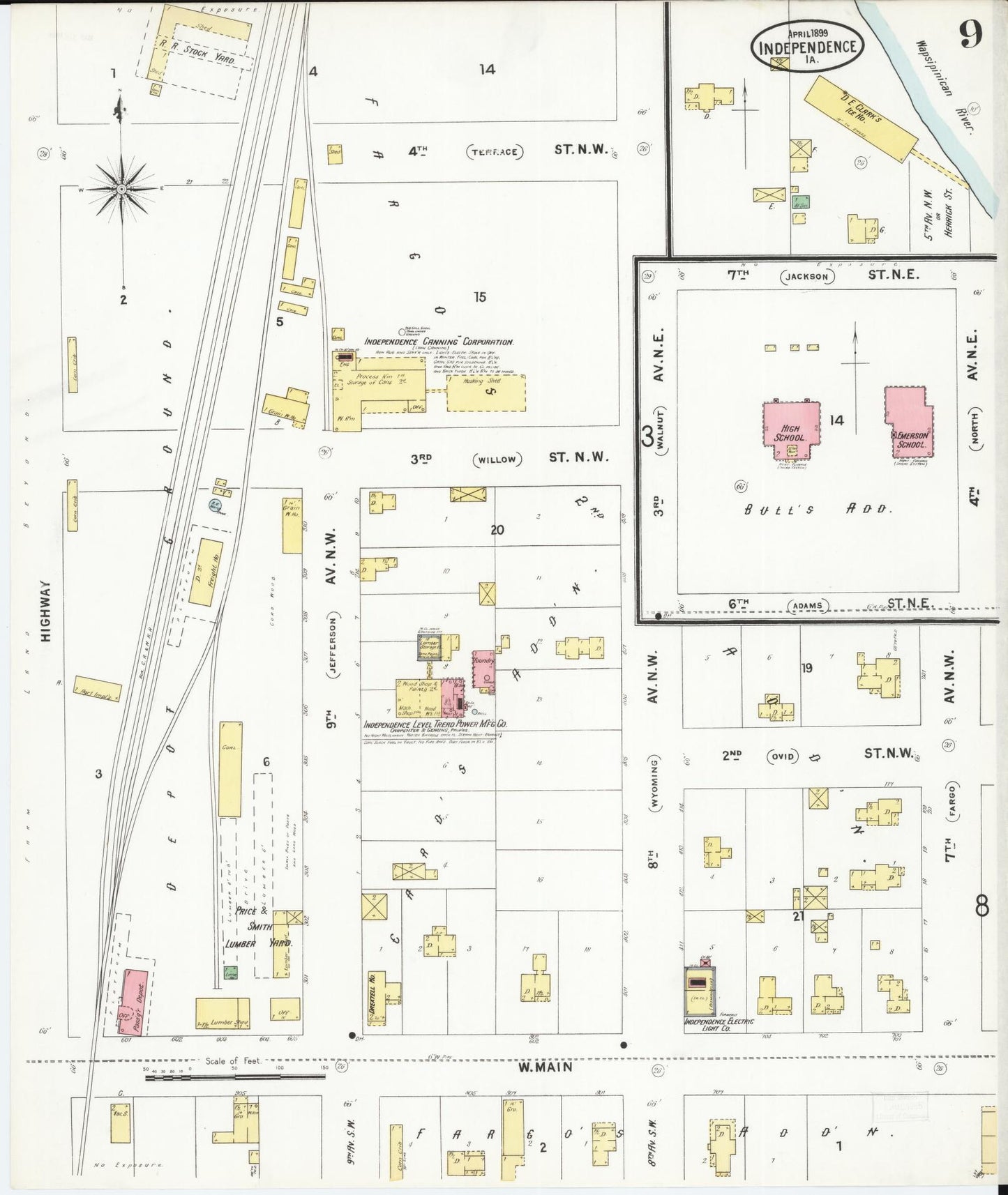 Sanborn Fire Insurance Map from Independence, Buchanan County, Iowa (1899), Sheet #0009 - Historic Sanborn Fire Insurance Map Print, vintage old map wall art