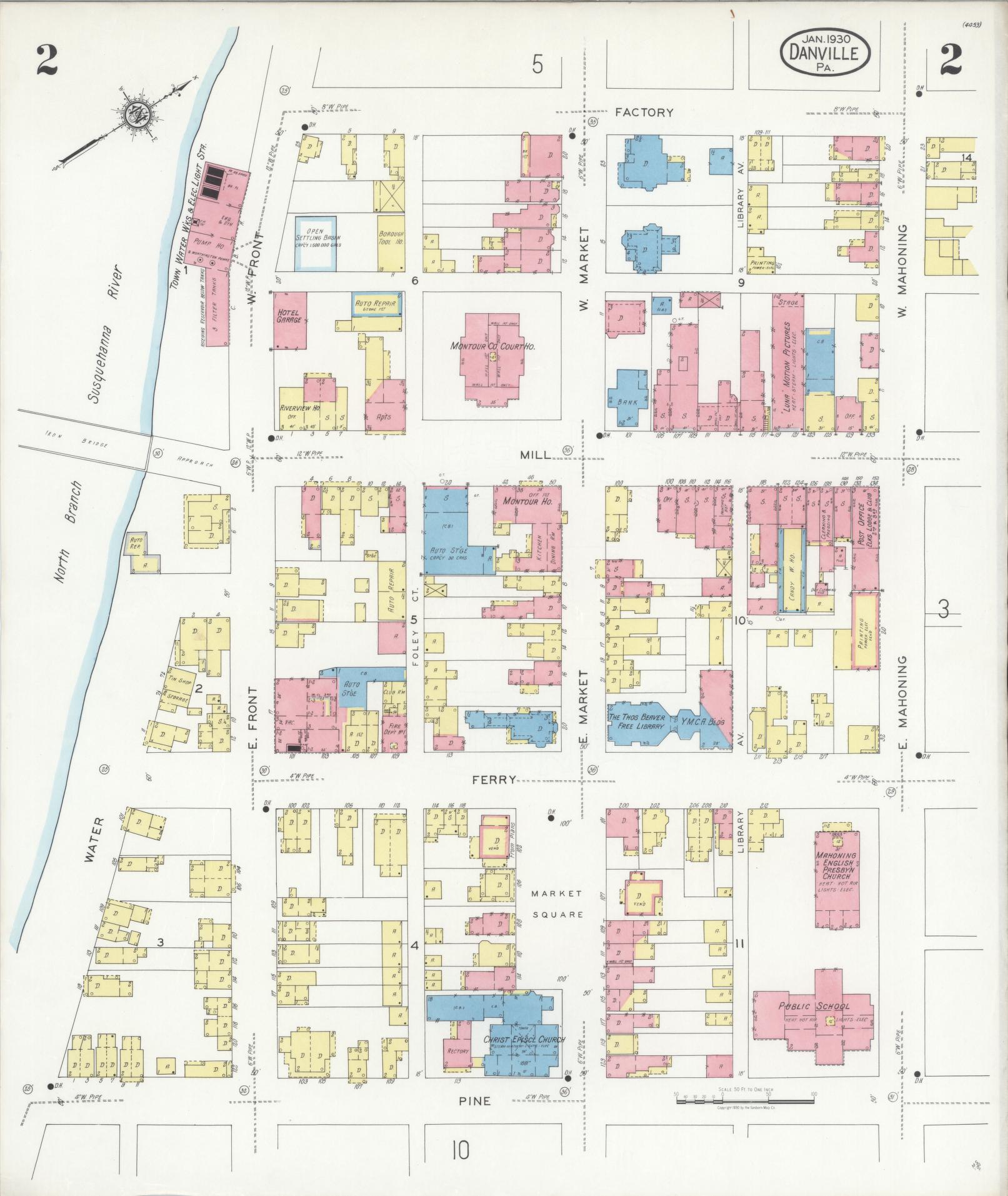 Sanborn Fire Insurance Map from Danville, Montour County, Pennsylvania (1930), Sheet #0002 - Historic Sanborn Fire Insurance Map Print, vintage old map wall art, antique decor, genealogy gift, Pennsylvania Pennsylvania map