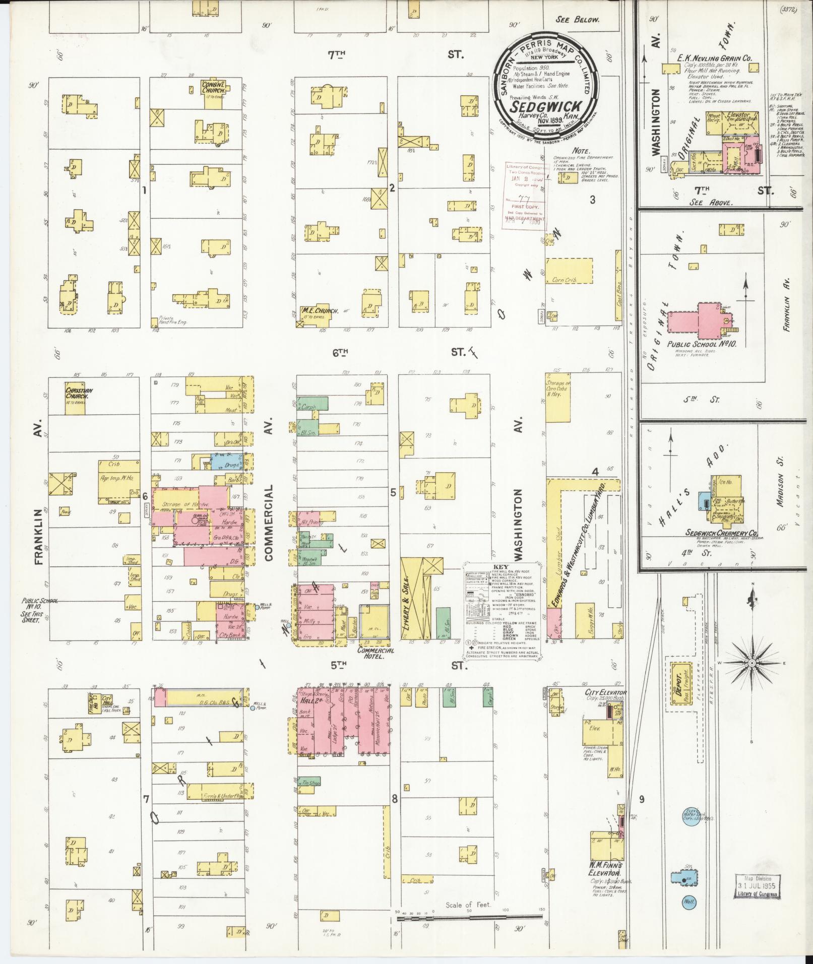 Sanborn Fire Insurance Map from Sedgwick, Harvey County, Kansas (1899), Sheet #0001 - Historic Sanborn Fire Insurance Map Print, vintage old map wall art, antique decor, genealogy gift, Kansas Kansas map