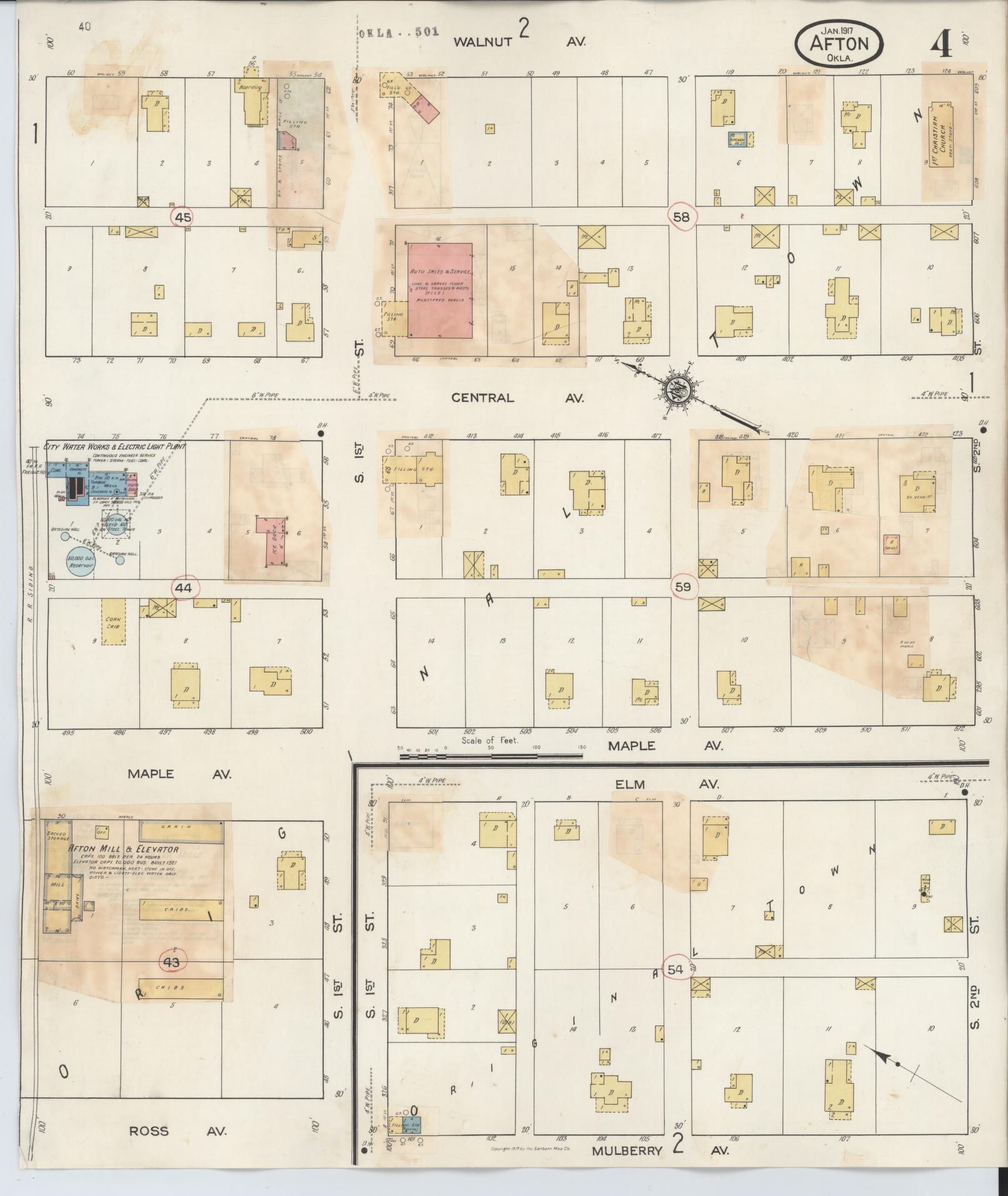 Sanborn Fire Insurance Map from Afton, Ottawa County, Oklahoma (1932), Sheet #0004 - Historic Sanborn Fire Insurance Map Print, vintage old map wall art, antique decor, genealogy gift, Oklahoma Oklahoma map