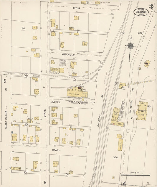 Sanborn Fire Insurance Map from Chehalis, Lewis County, Washington (1912), Sheet #0003 - Historic Sanborn Fire Insurance Map Print, vintage old map wall art, antique decor, genealogy gift, Washington Washington map