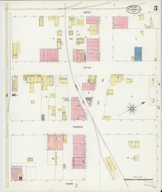 Sanborn Fire Insurance Map from Florala, Covington County, Alabama (1907), Sheet #0003 - Historic Sanborn Fire Insurance Map Print, vintage old map wall art, antique decor, genealogy gift, Alabama Alabama map