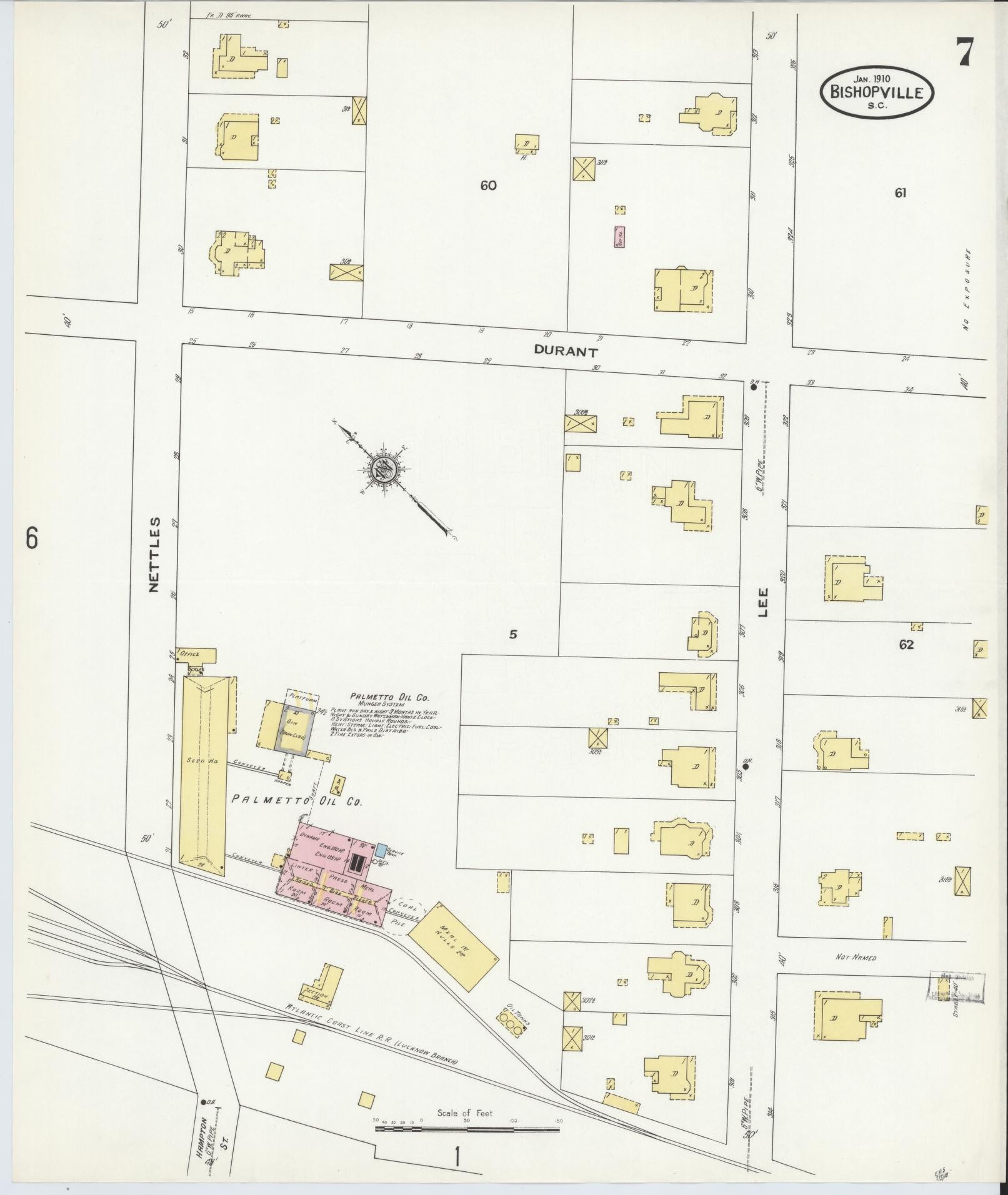 Sanborn Fire Insurance Map from Bishopville, Lee County, South Carolina (1910), Sheet #0007 - Complete Map Set gallery image, historic Sanborn map, vintage wall art, South Carolina South Carolina