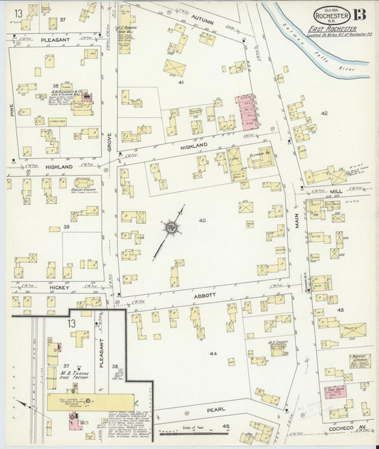 Sanborn Fire Insurance Map from Rochester, Strafford County, New Hampshire (1914), Sheet #0013 - Historic Sanborn Fire Insurance Map Print, vintage old map wall art, antique decor, genealogy gift, New Hampshire New Hampshire map