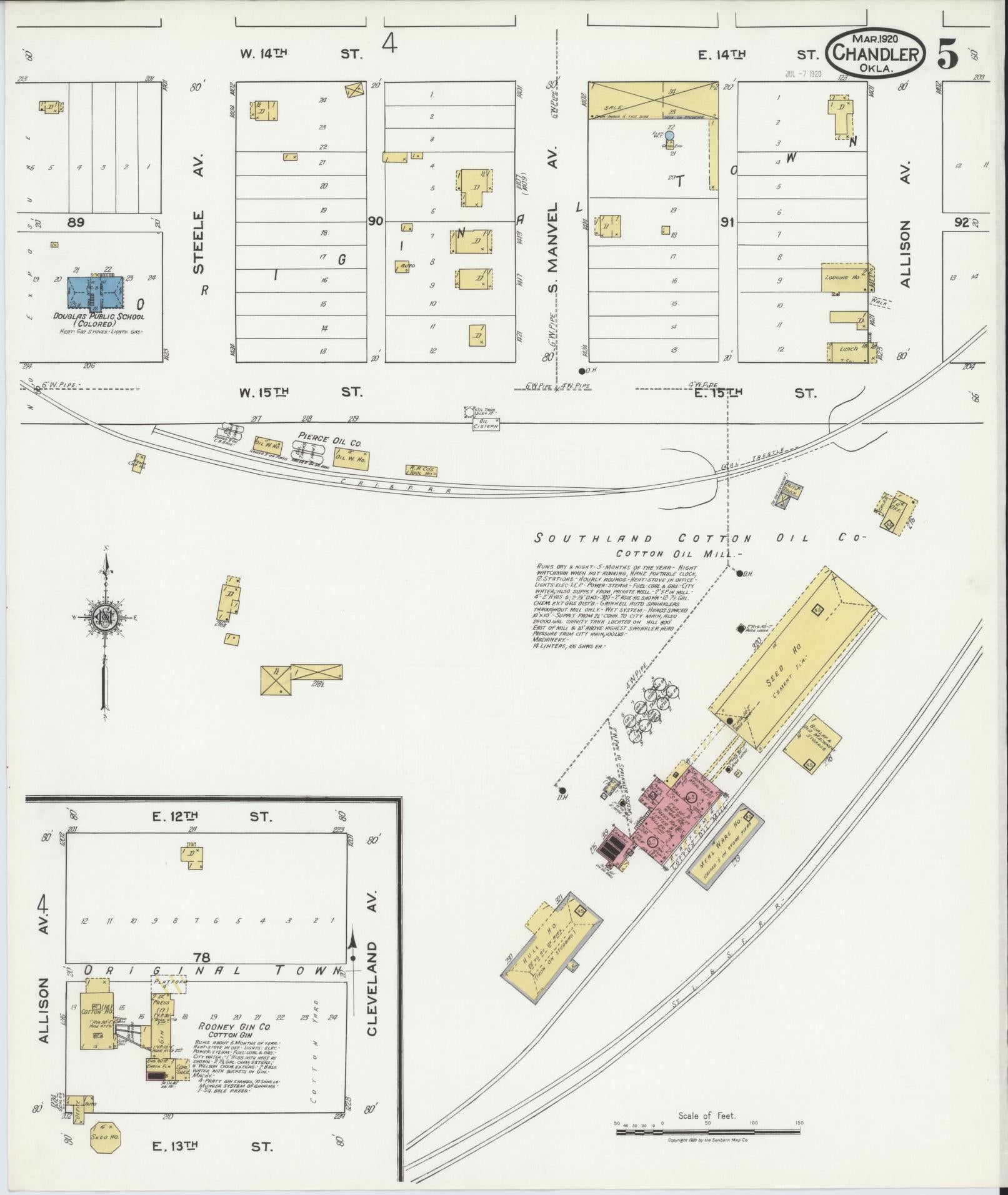 Sanborn Fire Insurance Map from Chandler, Lincoln County, Oklahoma (1920), Sheet #0005 - Complete Map Set gallery image, historic Sanborn map, vintage wall art, Oklahoma Oklahoma