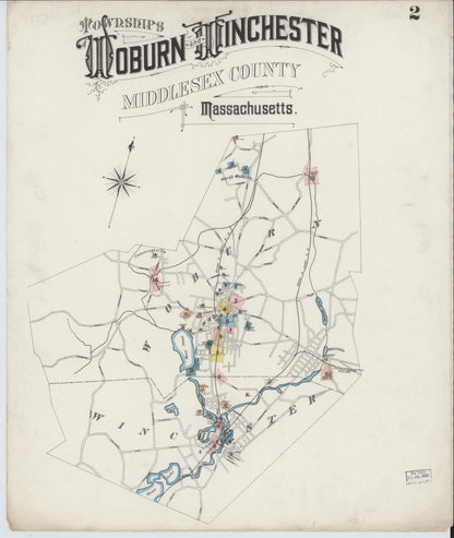Sanborn Fire Insurance Map from Woburn, Middlesex County, Massachusetts (1888), Sheet #0002 - Historic Sanborn Fire Insurance Map Print, vintage old map wall art, antique decor, genealogy gift, Massachusetts Massachusetts map