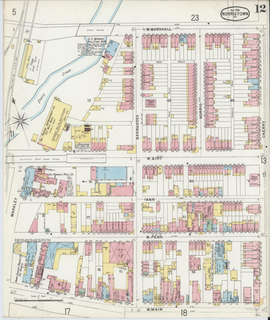 Sanborn Fire Insurance Map from Norristown, Montgomery County, Pennsylvania (1896), Sheet #0012 - Historic Sanborn Fire Insurance Map Print, vintage old map wall art, antique decor, genealogy gift, Pennsylvania Pennsylvania map