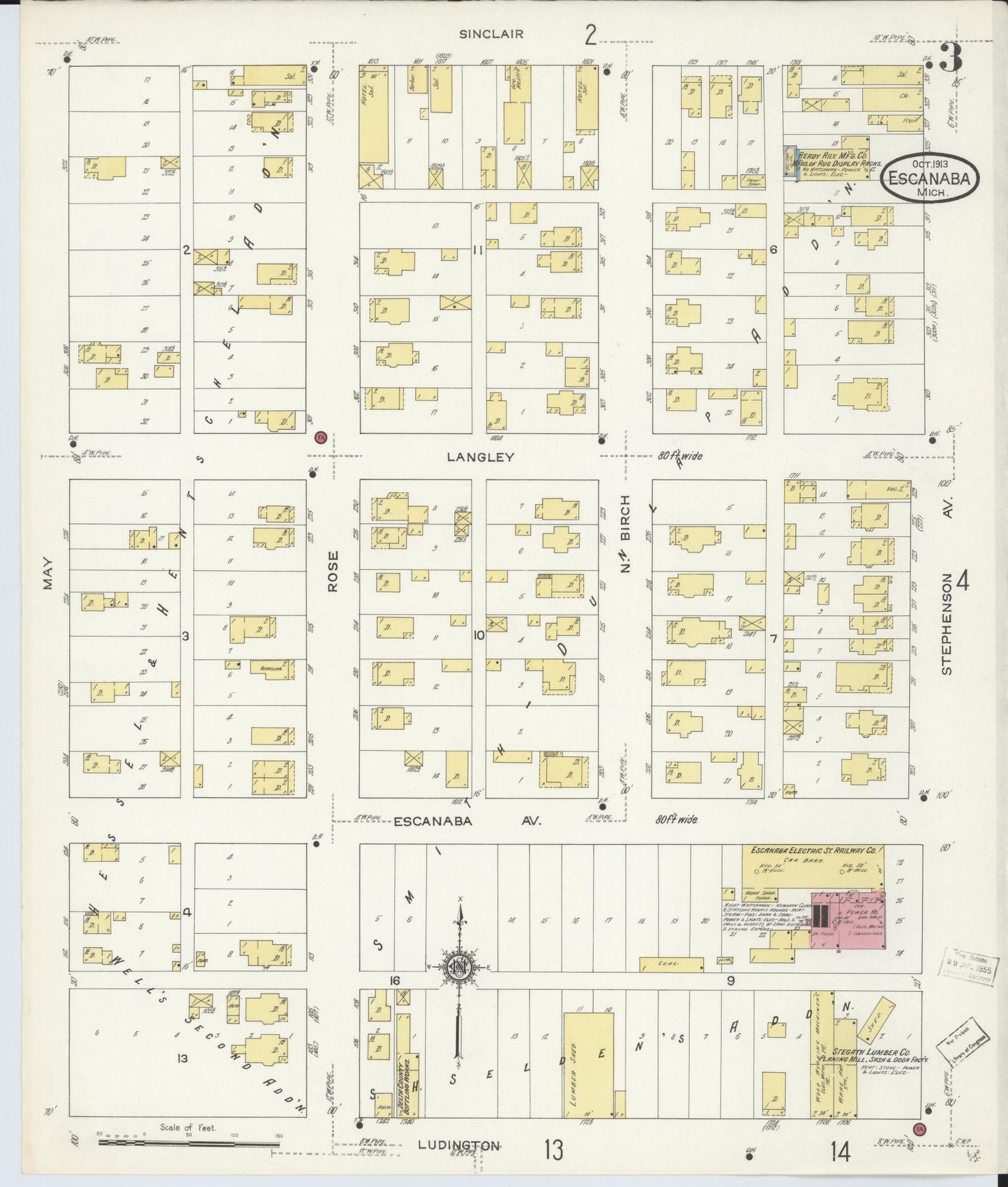 Sanborn Fire Insurance Map from Escanaba, Delta County, Michigan (1913), Sheet #0003 - Complete Map Set gallery image, historic Sanborn map, vintage wall art, Michigan Michigan