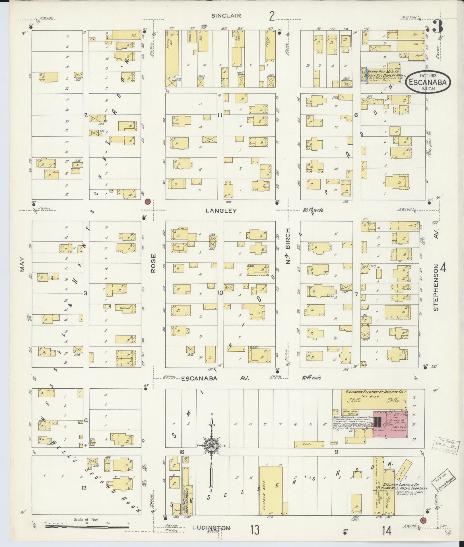 Sanborn Fire Insurance Map from Escanaba, Delta County, Michigan (1913), Sheet #0003 - Complete Map Set gallery image, historic Sanborn map, vintage wall art, Michigan Michigan