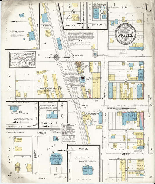 Sanborn Fire Insurance Map from Russell, Russell County, Kansas (1920), Sheet #0001 - Historic Sanborn Fire Insurance Map Print, vintage old map wall art, antique decor, genealogy gift, Kansas Kansas map