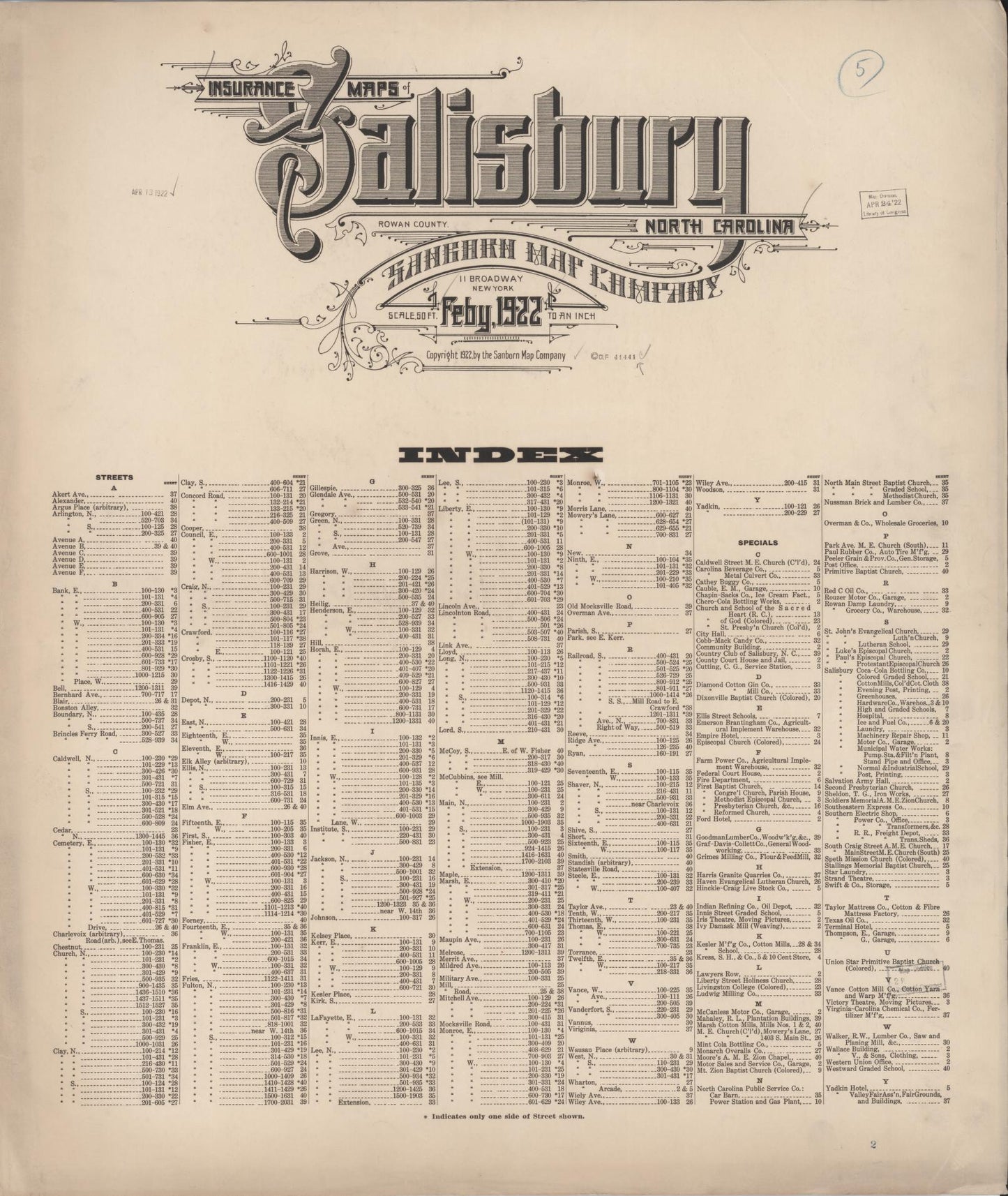 Sanborn Fire Insurance Map from Salisbury, Rowan County, North Carolina (1922), Sheet #0001 - Historic Sanborn Fire Insurance Map Print, vintage old map wall art, antique decor, genealogy gift, North Carolina North Carolina map