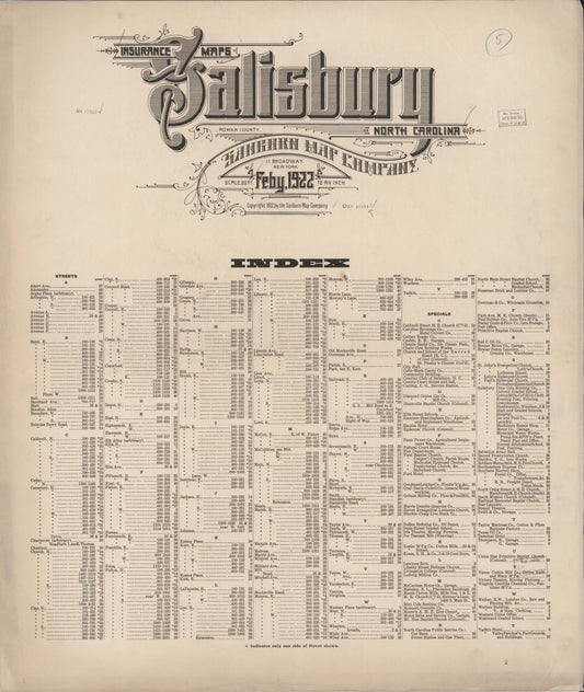 Sanborn Fire Insurance Map from Salisbury, Rowan County, North Carolina (1922), Sheet #0001 - Historic Sanborn Fire Insurance Map Print, vintage old map wall art, antique decor, genealogy gift, North Carolina North Carolina map