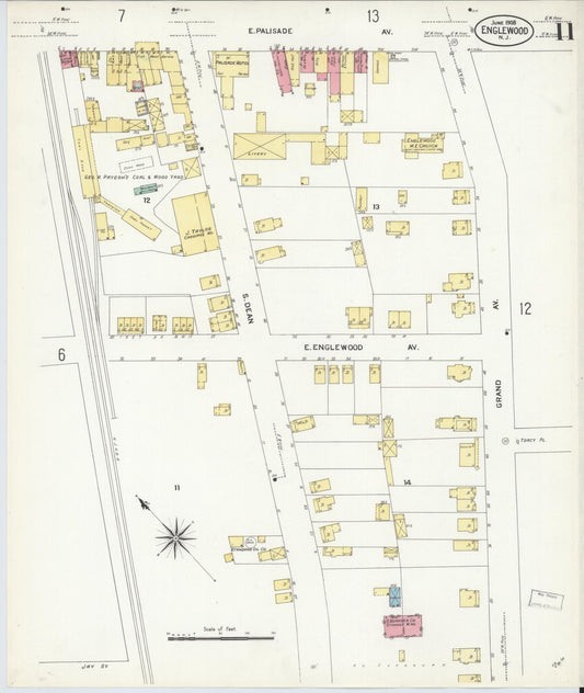 Sanborn Fire Insurance Map from Englewood, Bergen County, New Jersey (1908), Sheet #0011 - Historic Sanborn Fire Insurance Map Print, vintage old map wall art, antique decor, genealogy gift, New Jersey New Jersey map