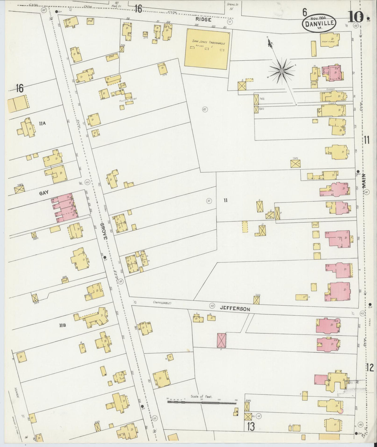 Sanborn Fire Insurance Map from Danville, Independent Cities, Virginia (1904), Sheet #0010 - Complete Map Set gallery image, historic Sanborn map, vintage wall art, Virginia Virginia