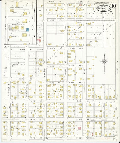 Sanborn Fire Insurance Map from Washington, Washington County, Iowa (1917), Sheet #0010 - Historic Sanborn Fire Insurance Map Print, vintage old map wall art