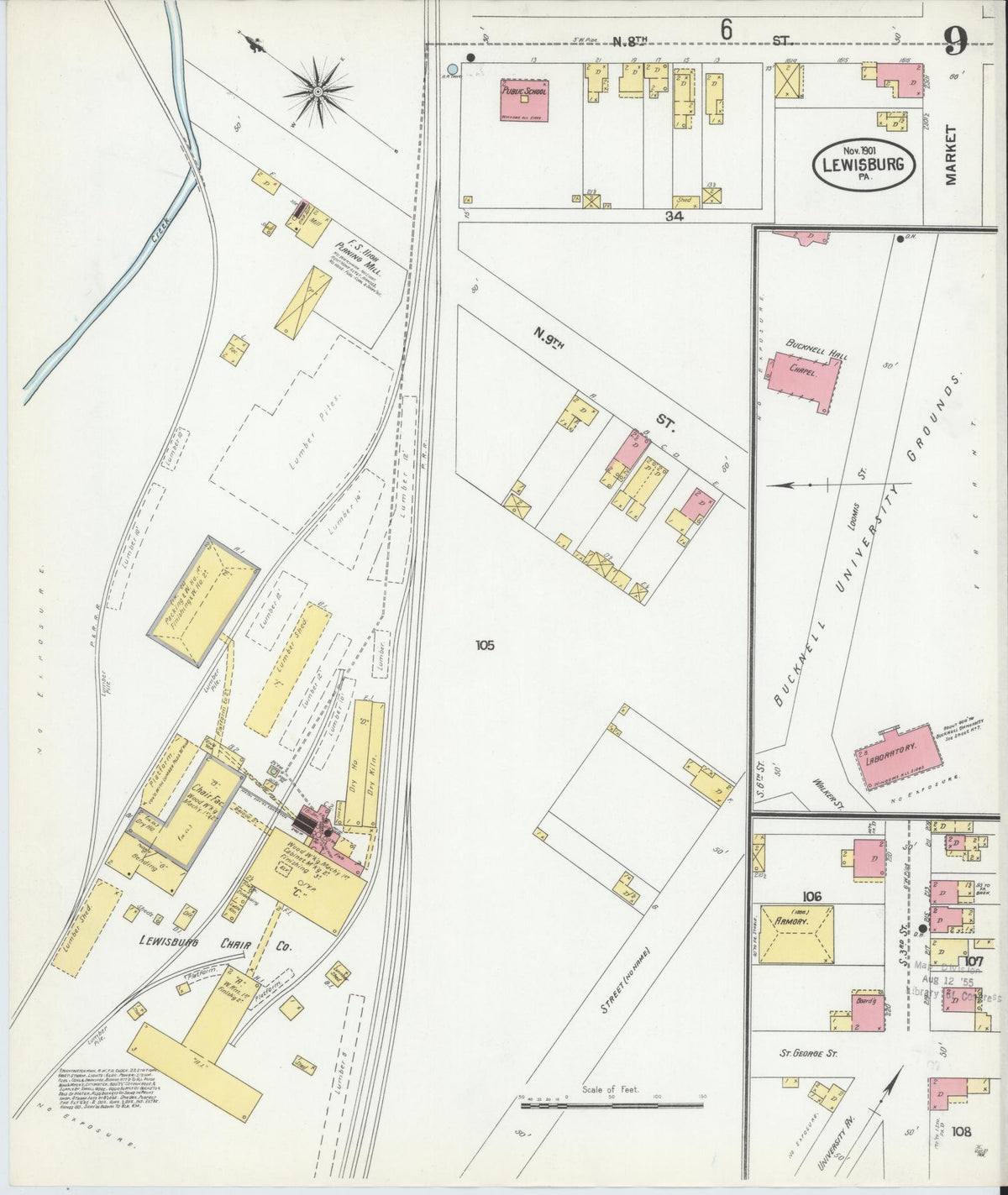 Sanborn Fire Insurance Map from Lewisburg, Union County, Pennsylvania (1901), Sheet #0009 - Complete Map Set gallery image, historic Sanborn map, vintage wall art, Pennsylvania Pennsylvania