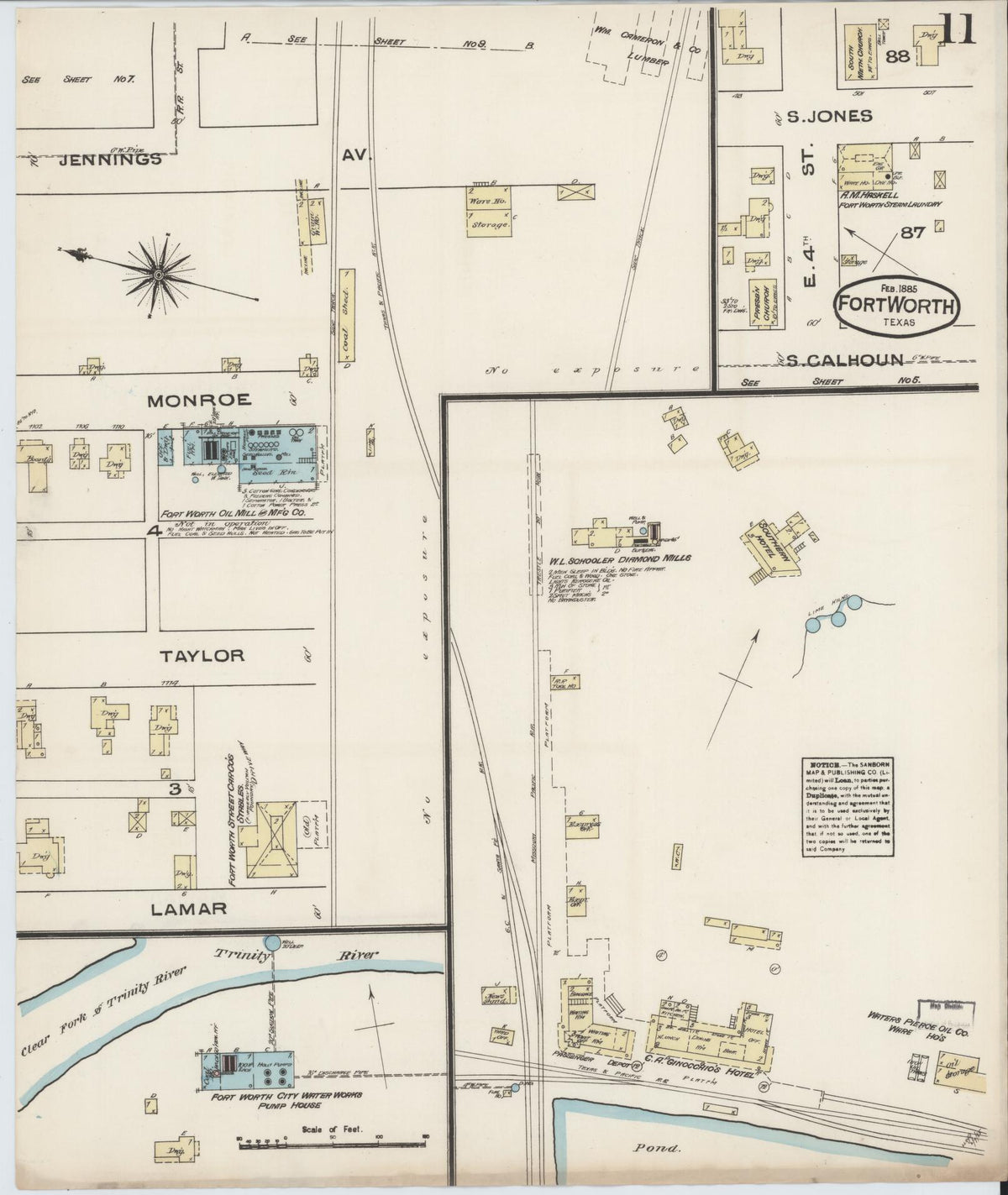 Sanborn Fire Insurance Map from Fort Worth, Tarrant County, Texas (1885), Sheet #0011 - Complete Map Set gallery image, historic Sanborn map, vintage wall art, Texas Texas
