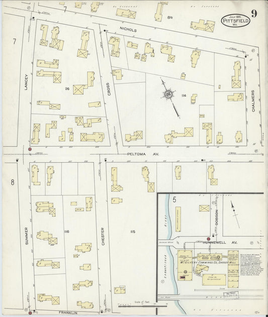 Sanborn Fire Insurance Map from Pittsfield, Somerset County, Maine (1914), Sheet #0009 - Historic Sanborn Fire Insurance Map Print, vintage old map wall art, antique decor, genealogy gift, Maine Maine map
