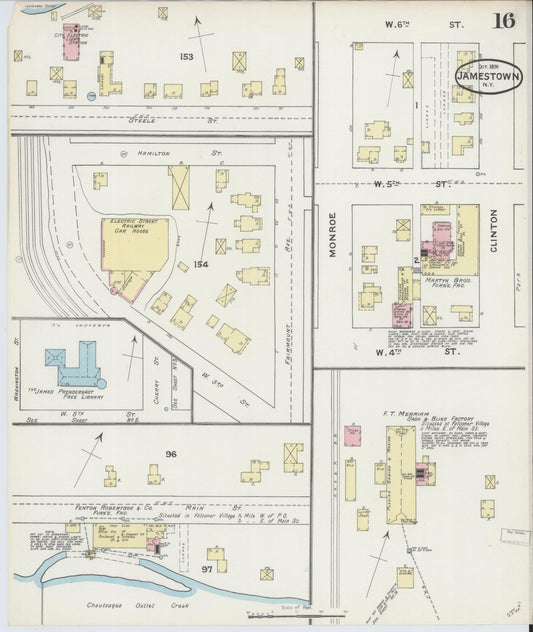 Sanborn Fire Insurance Map from Jamestown, Chautauqua County, New York (1891), Sheet #0016 - Historic Sanborn Fire Insurance Map Print, vintage old map wall art, antique decor, genealogy gift, New York New York map