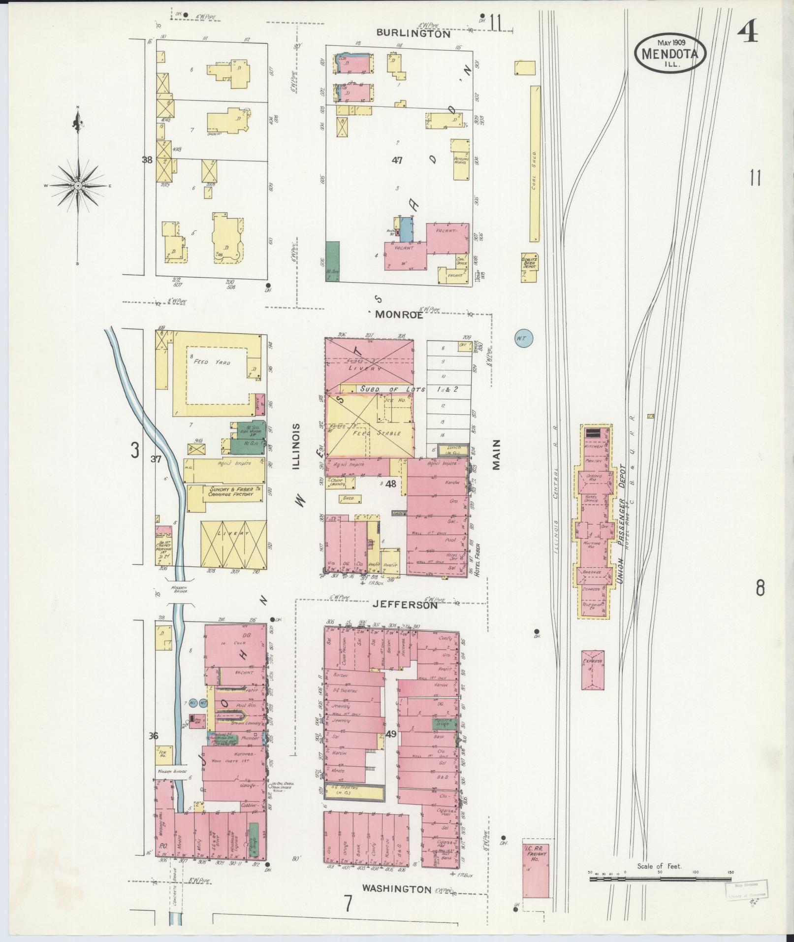 Sanborn Fire Insurance Map from Mendota, La Salle County, Illinois (1909), Sheet #0004 - Complete Map Set gallery image, historic Sanborn map, vintage wall art, Illinois Illinois