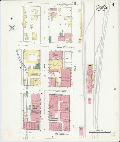 Sanborn Fire Insurance Map from Mendota, La Salle County, Illinois (1909), Sheet #0004 - Complete Map Set gallery image, historic Sanborn map, vintage wall art, Illinois Illinois