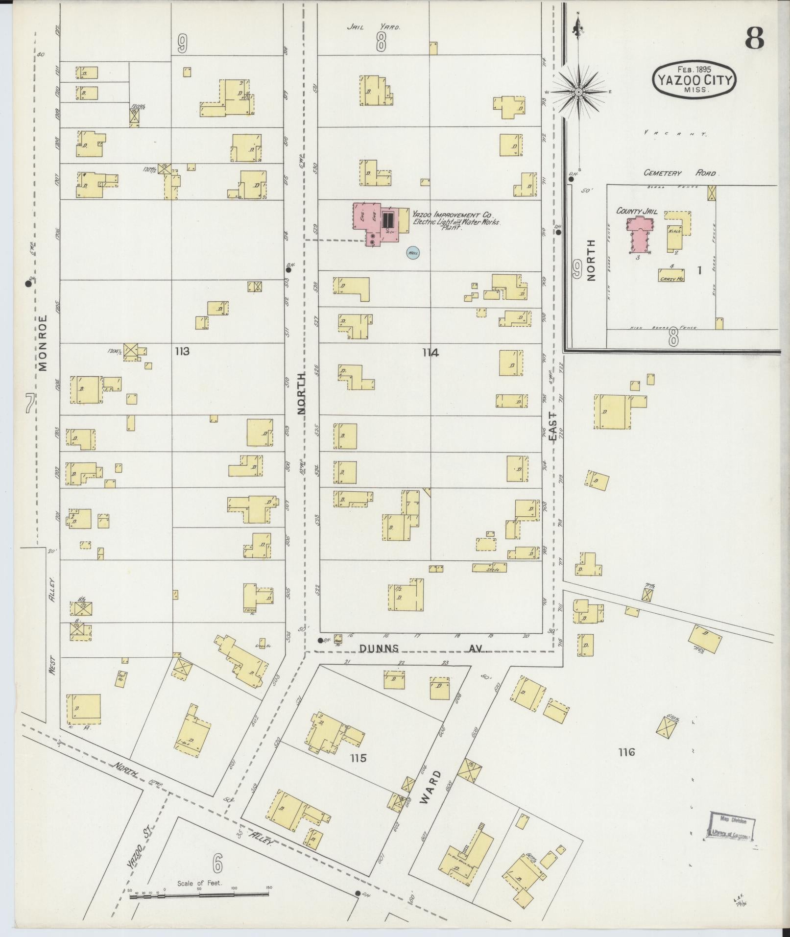 Sanborn Fire Insurance Map from Yazoo City, Yazoo County, Mississippi (1895), Sheet #0008 - Complete Map Set gallery image, historic Sanborn map, vintage wall art, Mississippi Mississippi
