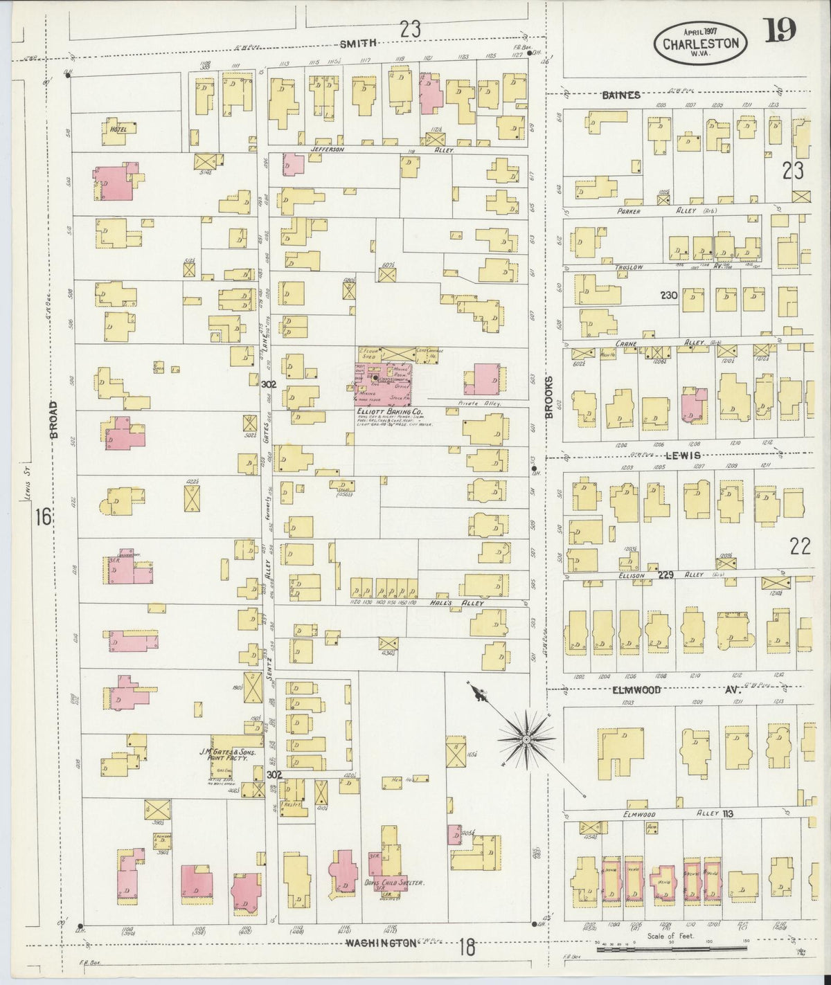 Sanborn Fire Insurance Map from Charleston, Kanawha County, West Virginia (1907), Sheet #0019 - Complete Map Set gallery image, historic Sanborn map, vintage wall art, West Virginia West Virginia