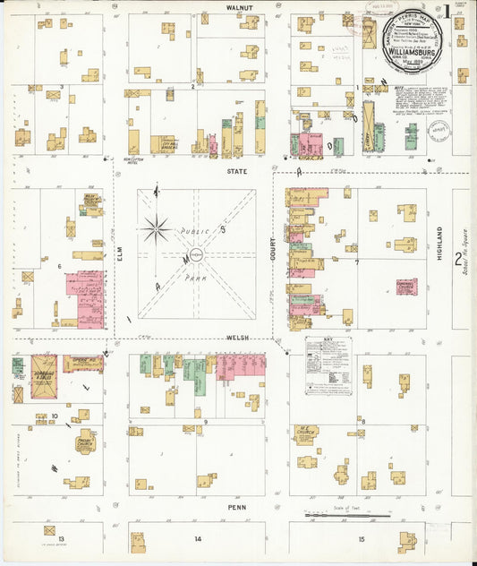 Sanborn Fire Insurance Map from Williamsburg, Iowa County, Iowa (1899), Sheet #0001 - Historic Sanborn Fire Insurance Map Print, vintage old map wall art
