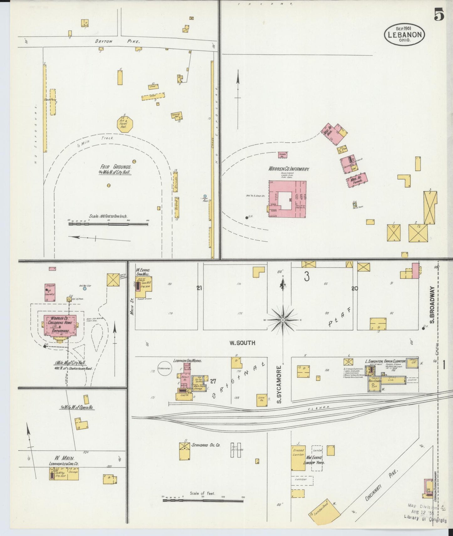 Sanborn Fire Insurance Map from Lebanon, Warren County, Ohio (1901), Sheet #0005 - Historic Sanborn Fire Insurance Map Print, vintage old map wall art, antique decor, genealogy gift, Ohio Ohio map