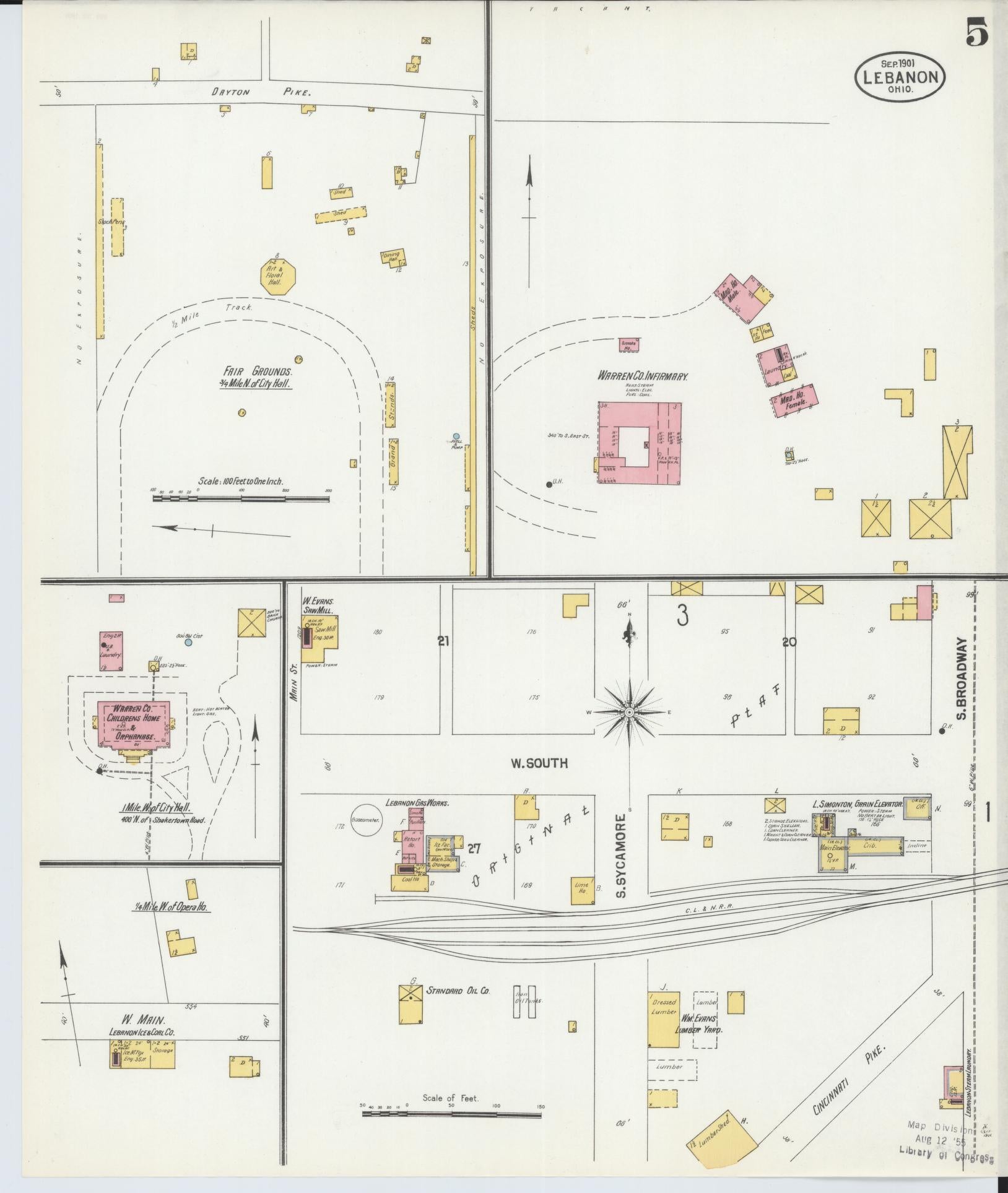 Sanborn Fire Insurance Map from Lebanon, Warren County, Ohio (1901), Sheet #0005 - Historic Sanborn Fire Insurance Map Print, vintage old map wall art, antique decor, genealogy gift, Ohio Ohio map