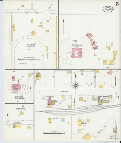 Sanborn Fire Insurance Map from Lebanon, Warren County, Ohio (1901), Sheet #0005 - Historic Sanborn Fire Insurance Map Print, vintage old map wall art, antique decor, genealogy gift, Ohio Ohio map