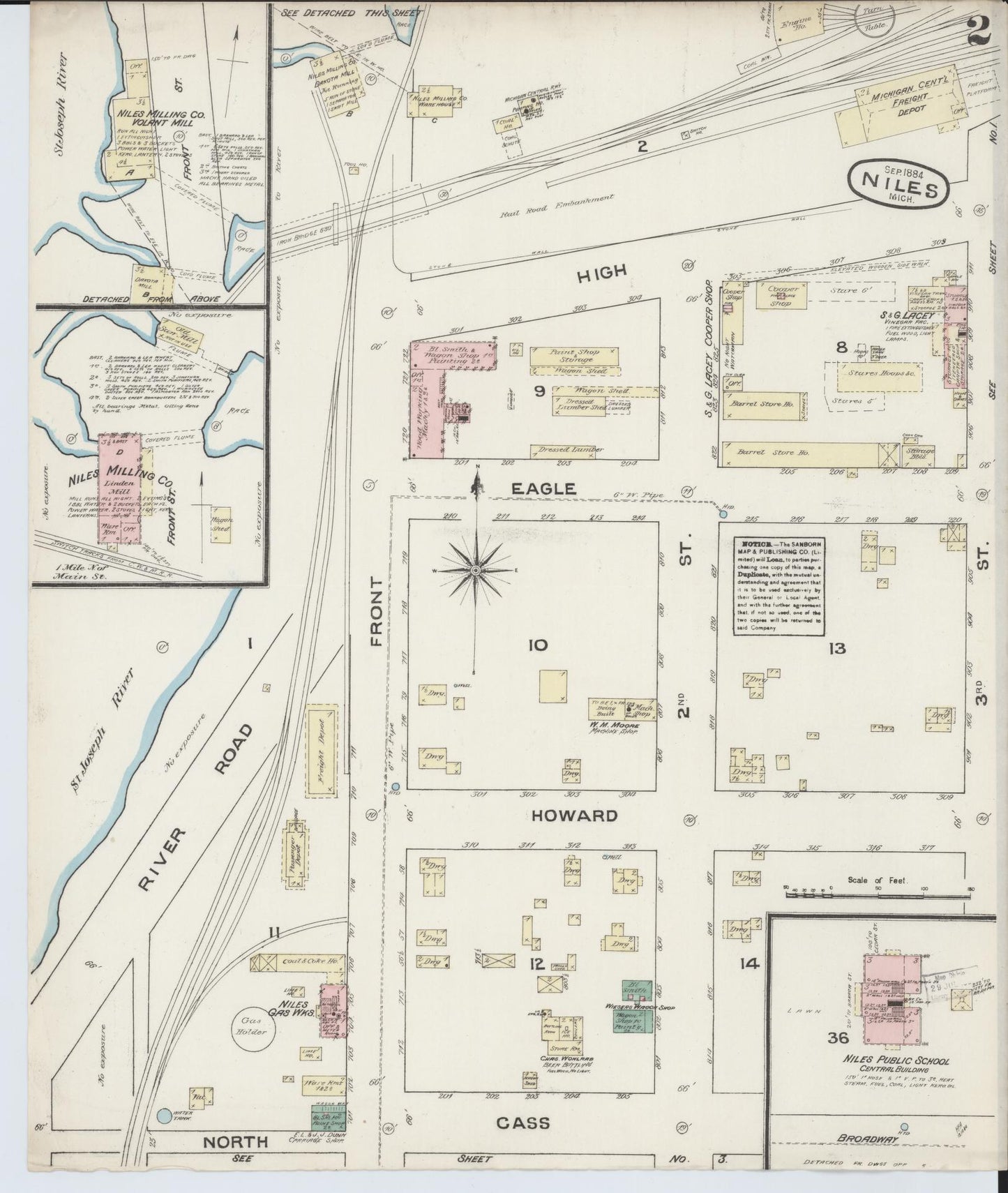 Sanborn Fire Insurance Map from Niles, Berrien County, Michigan (1884), Sheet #0002 - Complete Map Set gallery image, historic Sanborn map, vintage wall art, Michigan Michigan