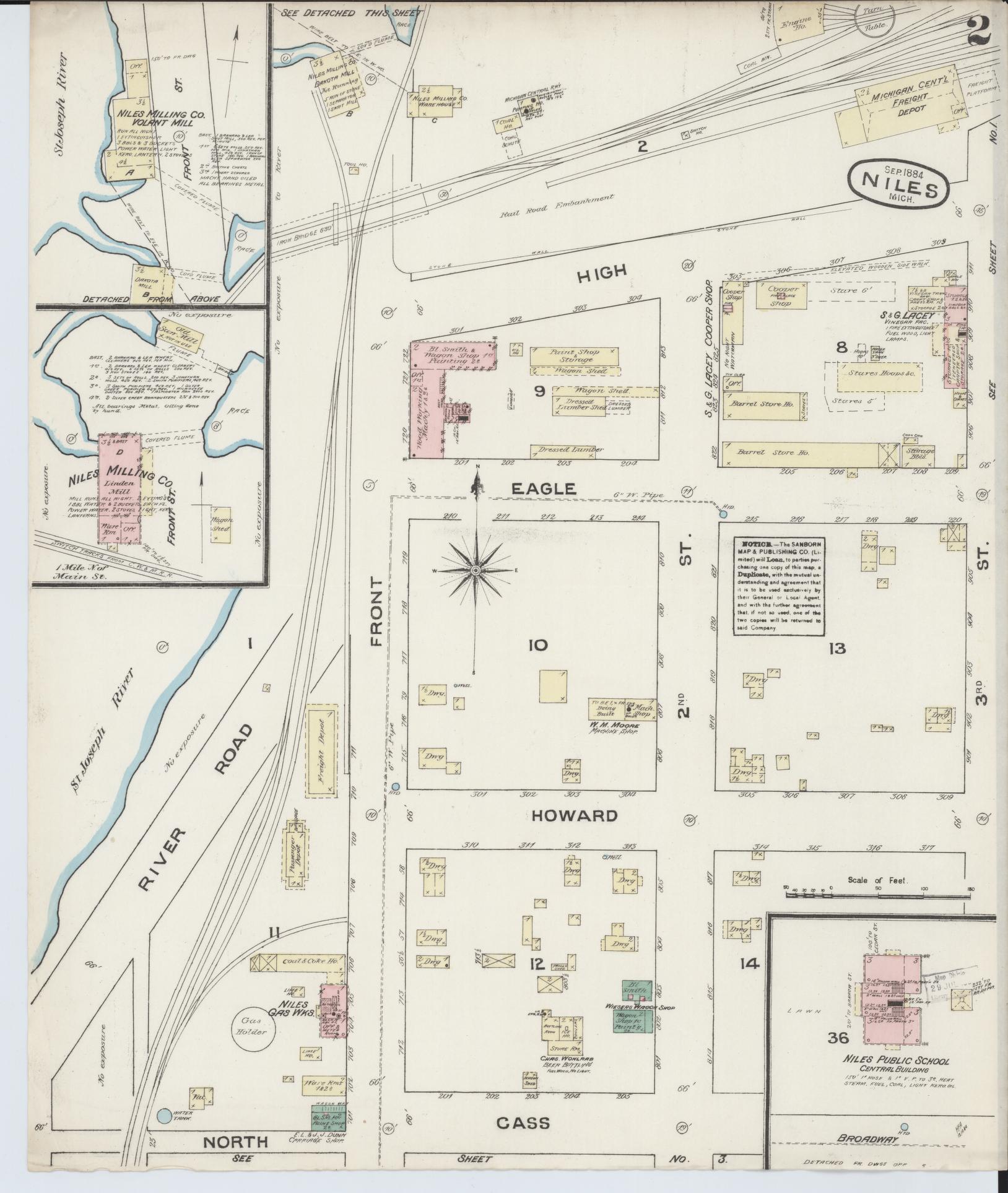 Sanborn Fire Insurance Map from Niles, Berrien County, Michigan (1884), Sheet #0002 - Complete Map Set gallery image, historic Sanborn map, vintage wall art, Michigan Michigan