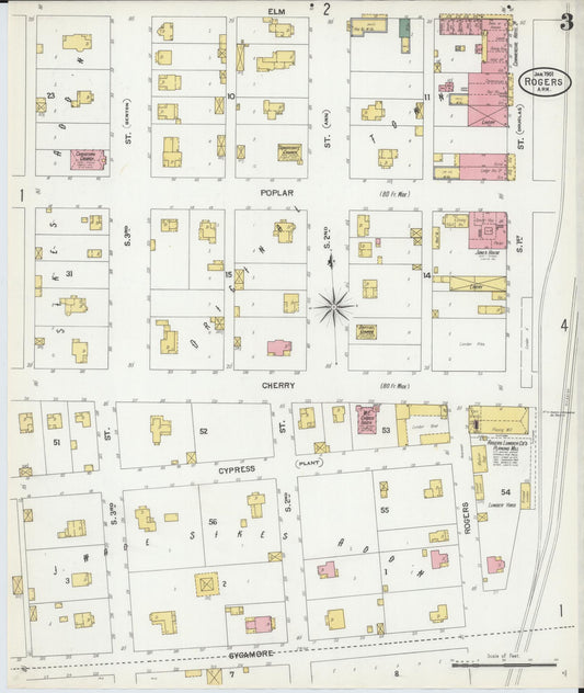 Sanborn Fire Insurance Map from Rogers, Benton County, Arkansas (1901), Sheet #0003 - Historic Sanborn Fire Insurance Map Print, vintage old map wall art, antique decor, genealogy gift, Arkansas Arkansas map