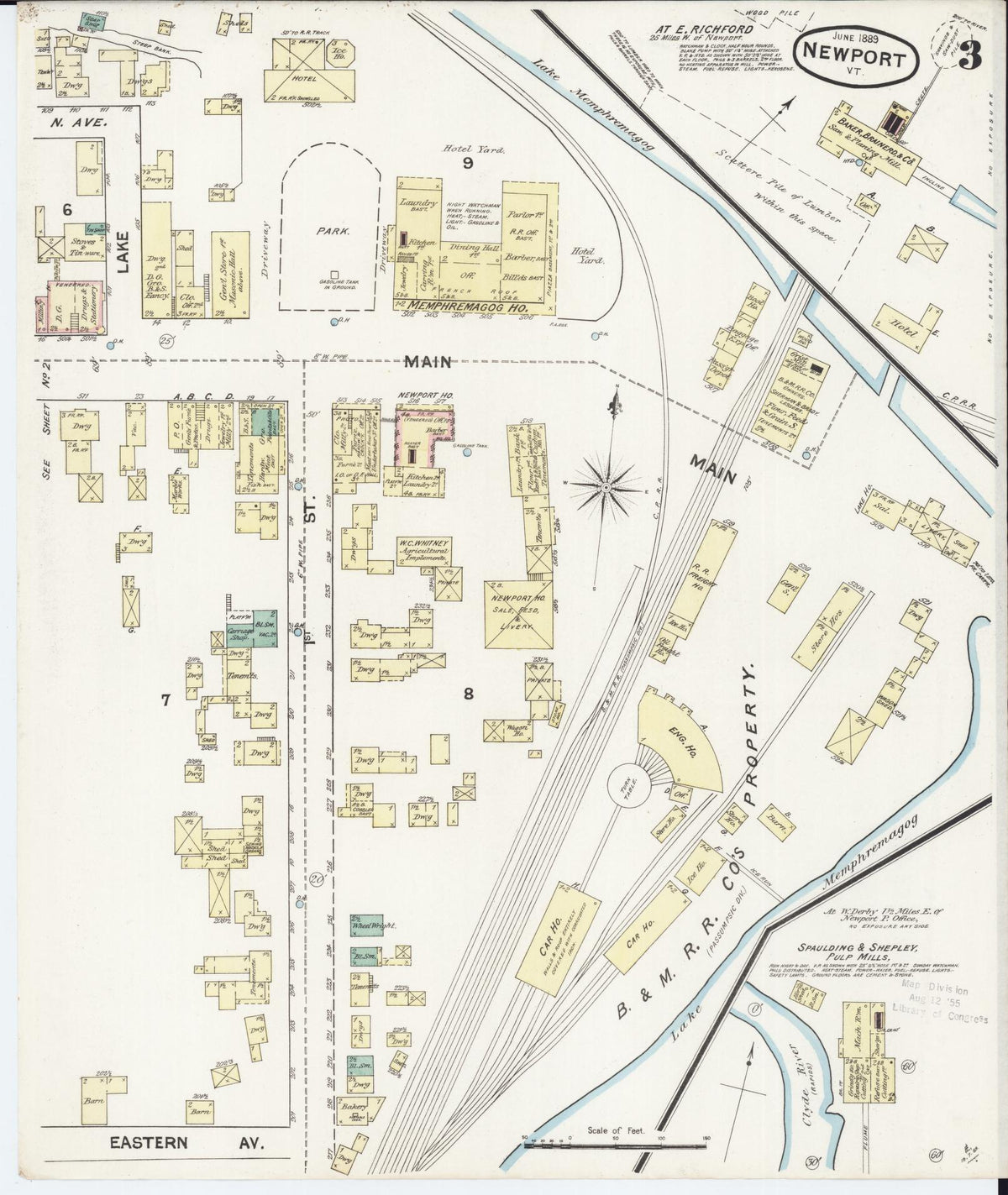 Sanborn Fire Insurance Map from Newport, Orleans County, Vermont (1889), Sheet #0003 - Complete Map Set gallery image, historic Sanborn map, vintage wall art, Vermont Vermont