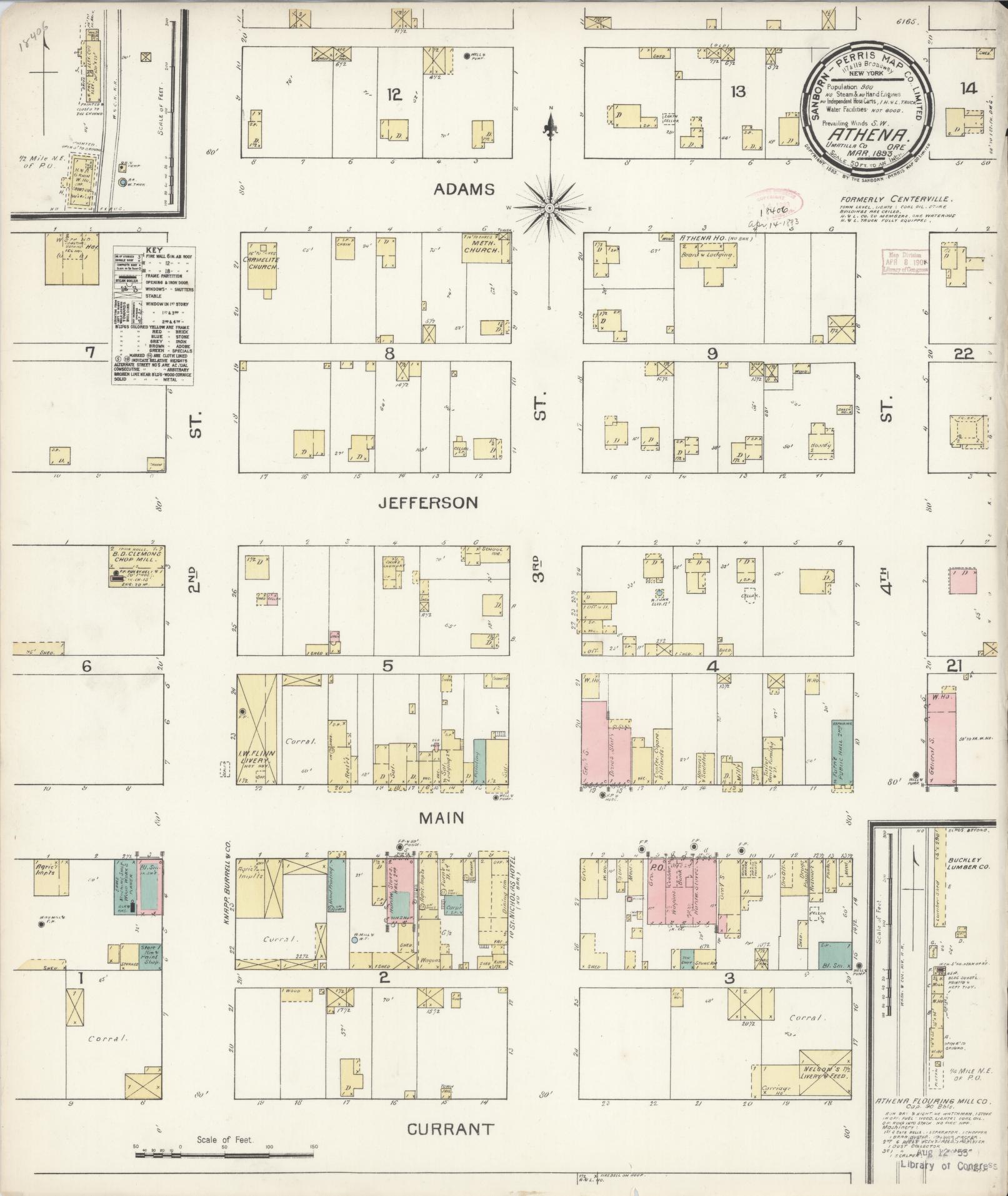 Sanborn Fire Insurance Map from Athena, Umatilla County, Oregon (1893), Sheet #0001 - Historic Sanborn Fire Insurance Map Print, vintage old map wall art, antique decor, genealogy gift, Oregon Oregon map