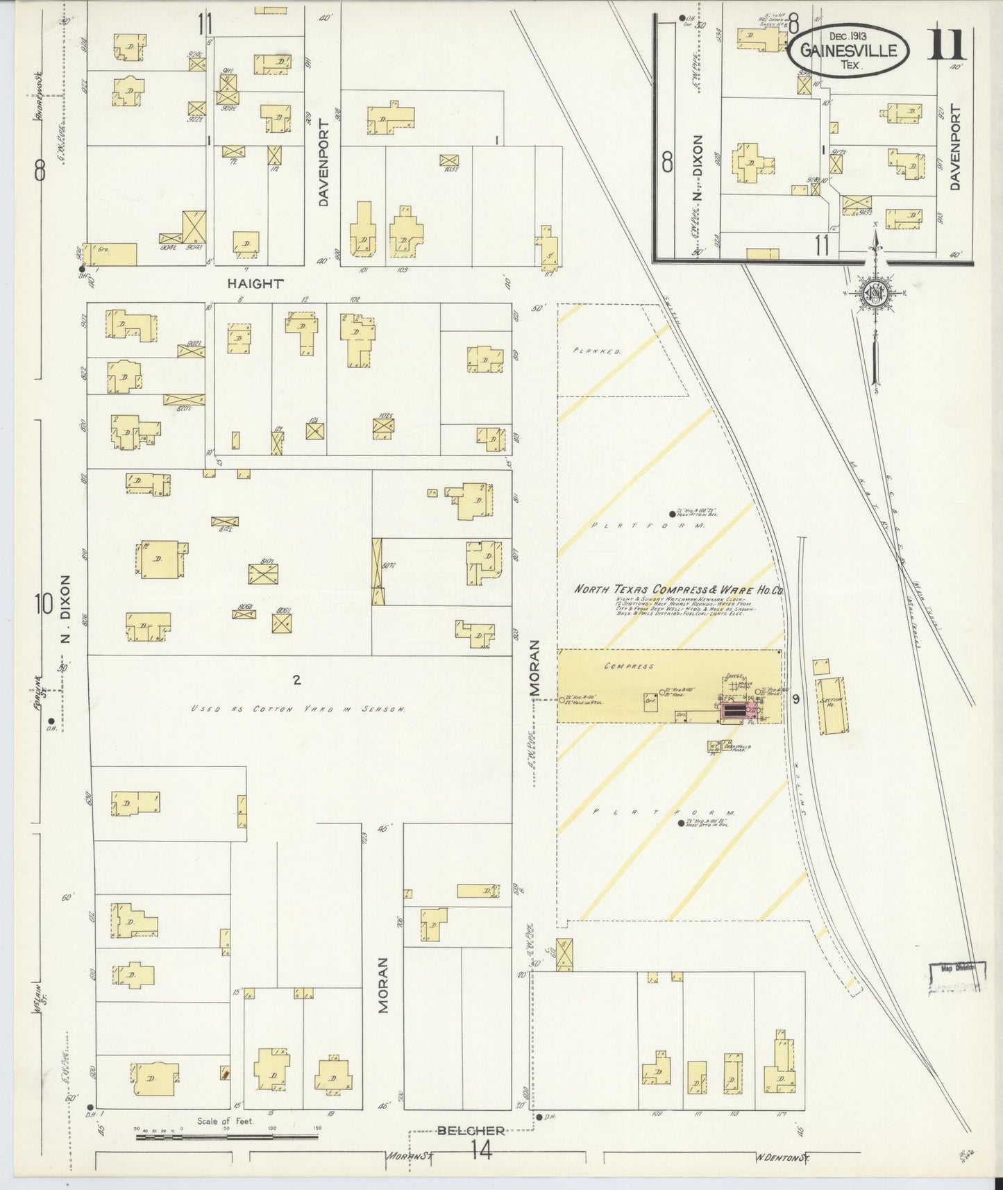 Sanborn Fire Insurance Map from Gainesville, Cooke County, Texas (1913), Sheet #0011 - Complete Map Set gallery image, historic Sanborn map, vintage wall art, Texas Texas