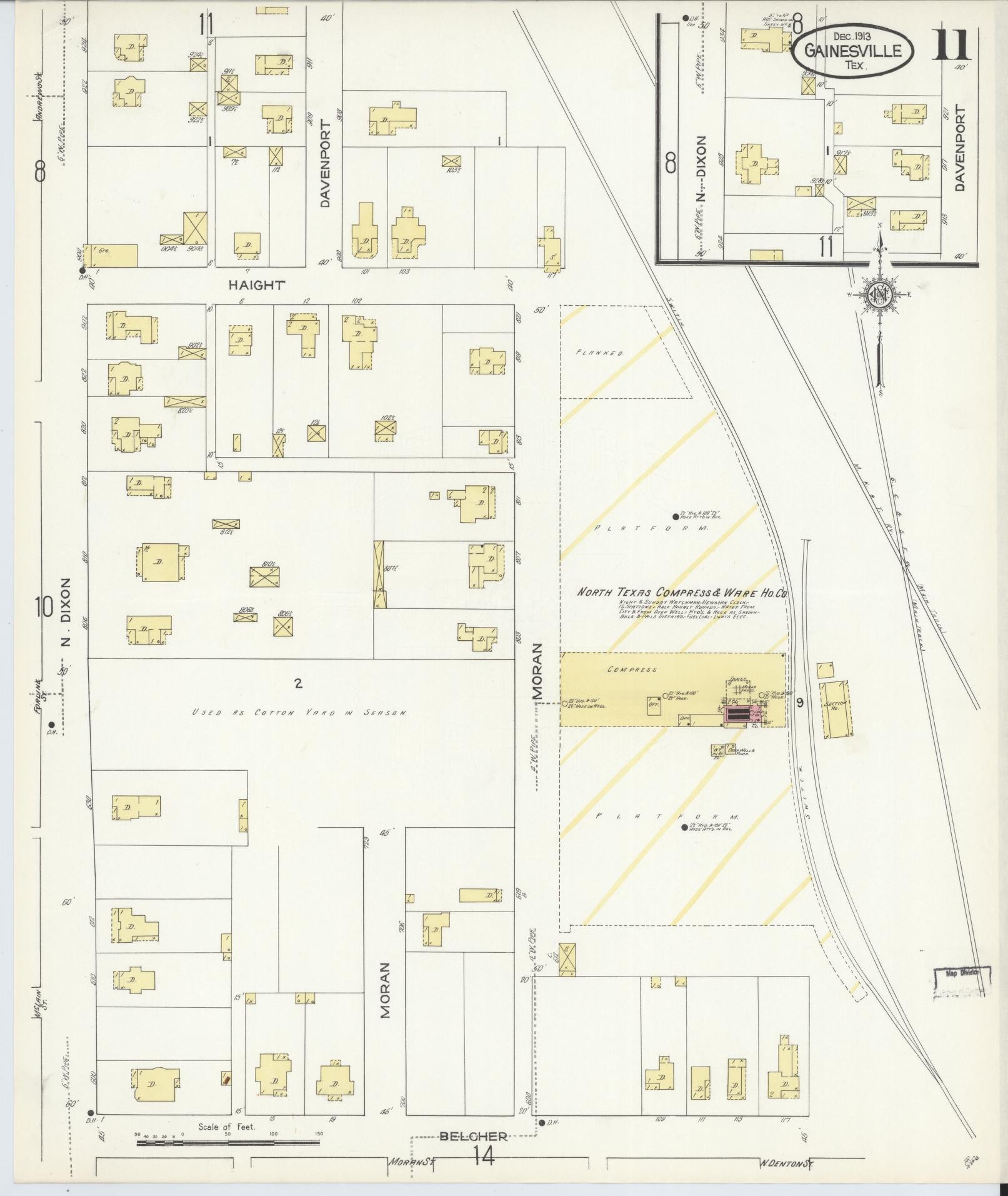 Sanborn Fire Insurance Map from Gainesville, Cooke County, Texas (1913), Sheet #0011 - Complete Map Set gallery image, historic Sanborn map, vintage wall art, Texas Texas