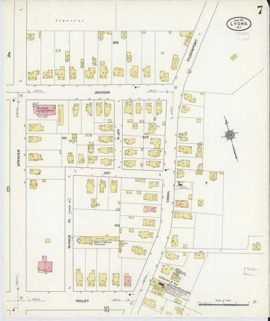 Sanborn Fire Insurance Map from Lyons, Wayne County, New York (1911), Sheet #0007 - Historic Sanborn Fire Insurance Map Print, vintage old map wall art, antique decor, genealogy gift, New York New York map
