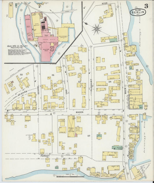 Sanborn Fire Insurance Map from Berlin, Coos County, New Hampshire (1895), Sheet #0003 - Historic Sanborn Fire Insurance Map Print, vintage old map wall art, antique decor, genealogy gift, New Hampshire New Hampshire map