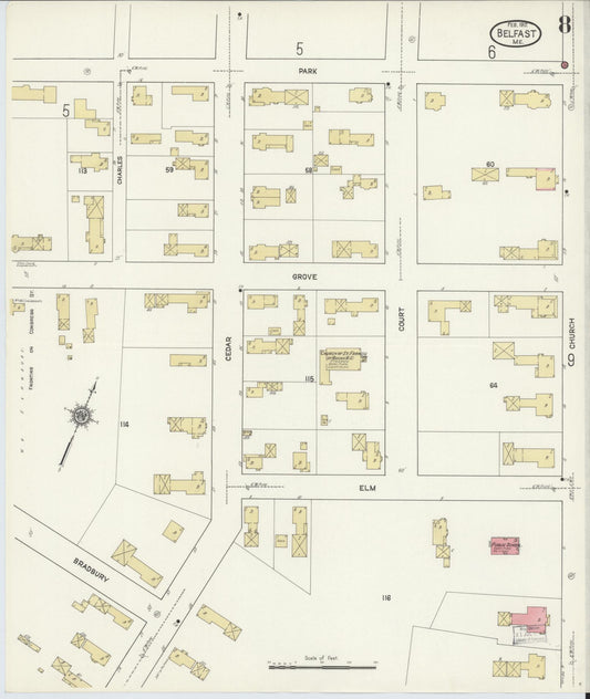 Sanborn Fire Insurance Map from Belfast, Waldo County, Maine (1912), Sheet #0008 - Historic Sanborn Fire Insurance Map Print, vintage old map wall art, antique decor, genealogy gift, Maine Maine map