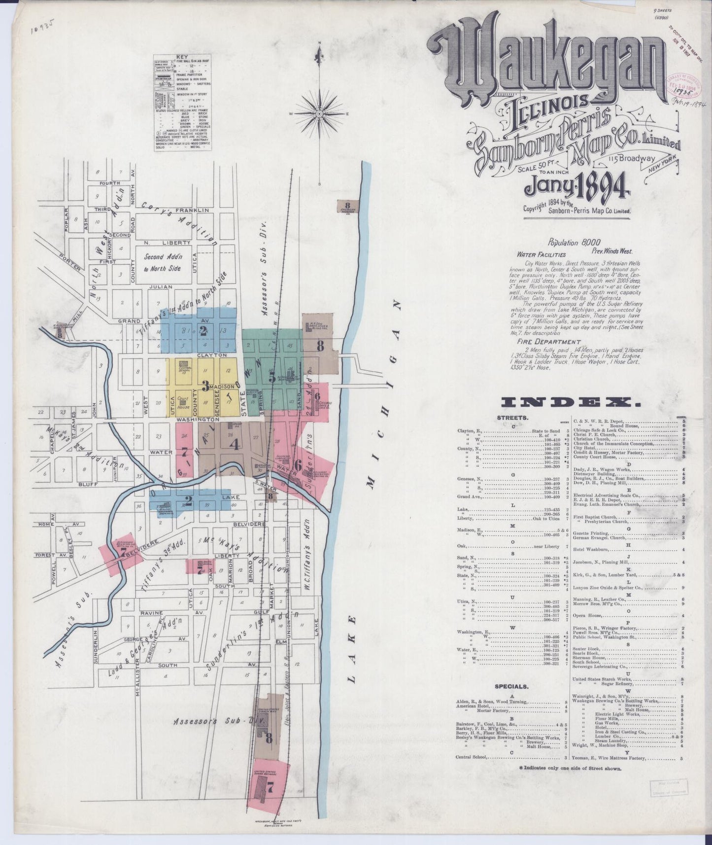 Sanborn Fire Insurance Map from Waukegan, Lake County, Illinois (1894), Sheet #0001 - Complete Map Set gallery image, historic Sanborn map, vintage wall art, Illinois Illinois