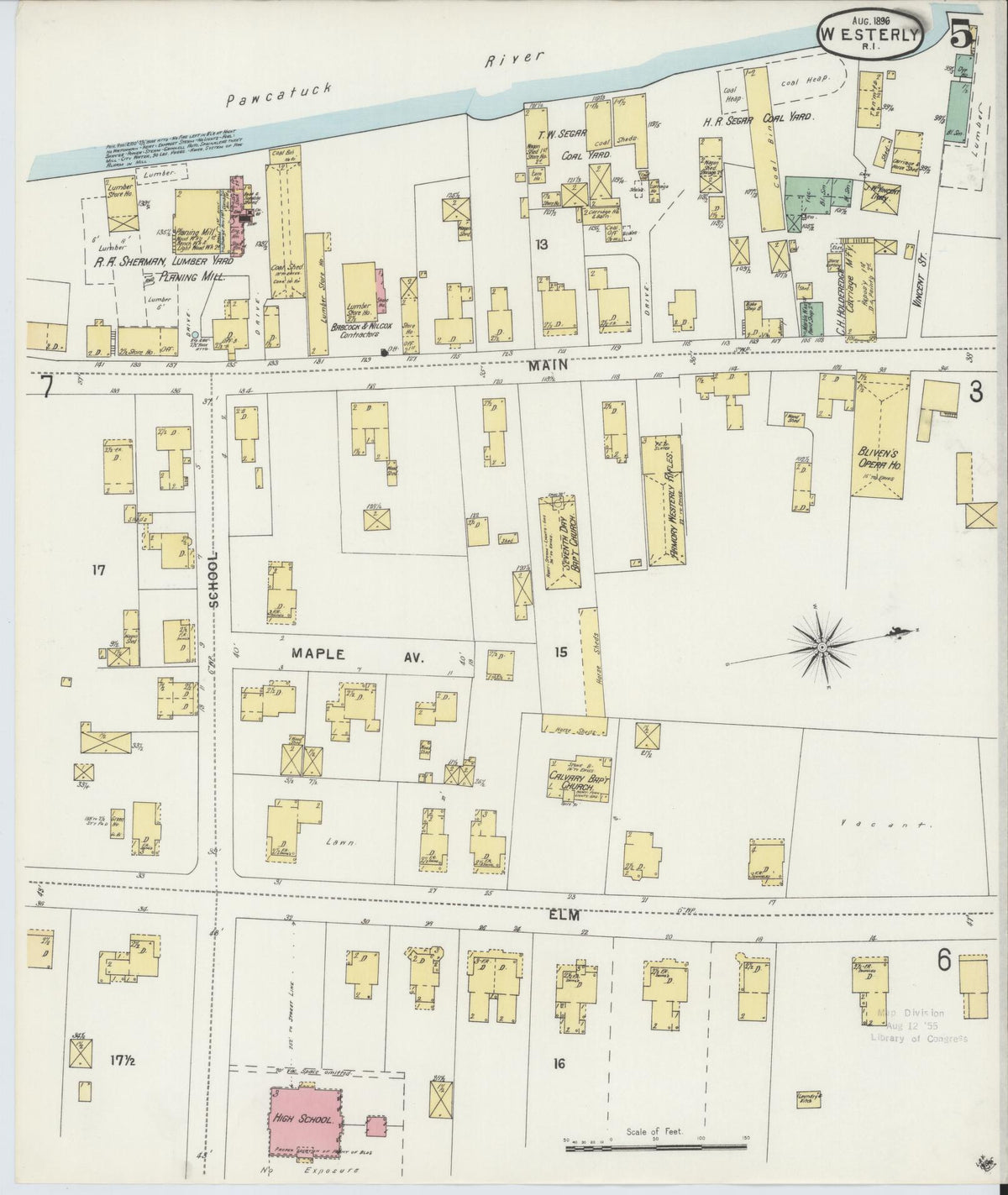 Sanborn Fire Insurance Map from Westerly, Washington County, Rhode Island (1896), Sheet #0005 - Complete Map Set gallery image, historic Sanborn map, vintage wall art, Rhode Island Rhode Island