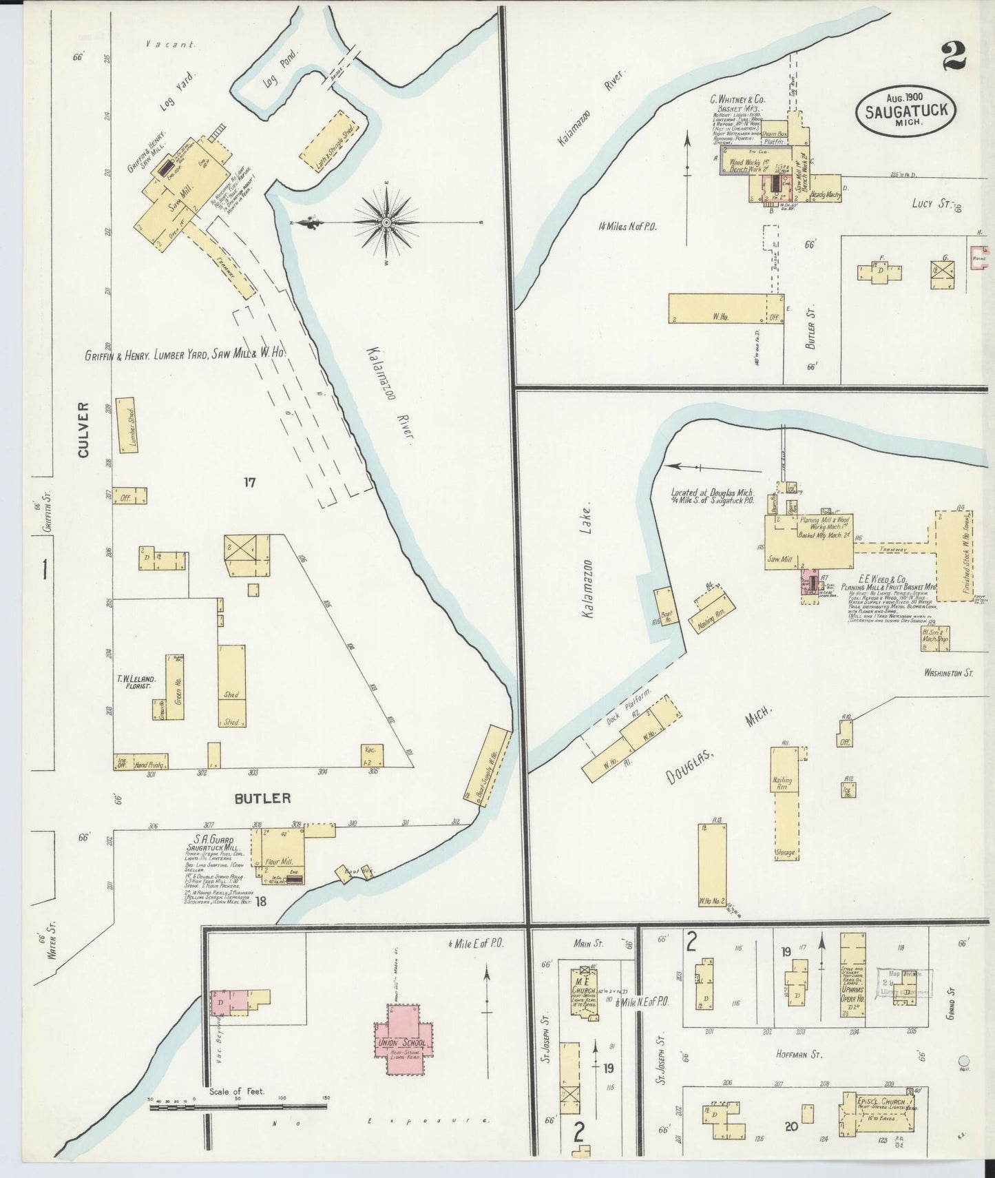 Sanborn Fire Insurance Map from Saugatuck, Allegan County, Michigan (1900), Sheet #0002 - Complete Map Set gallery image, historic Sanborn map, vintage wall art, Michigan Michigan