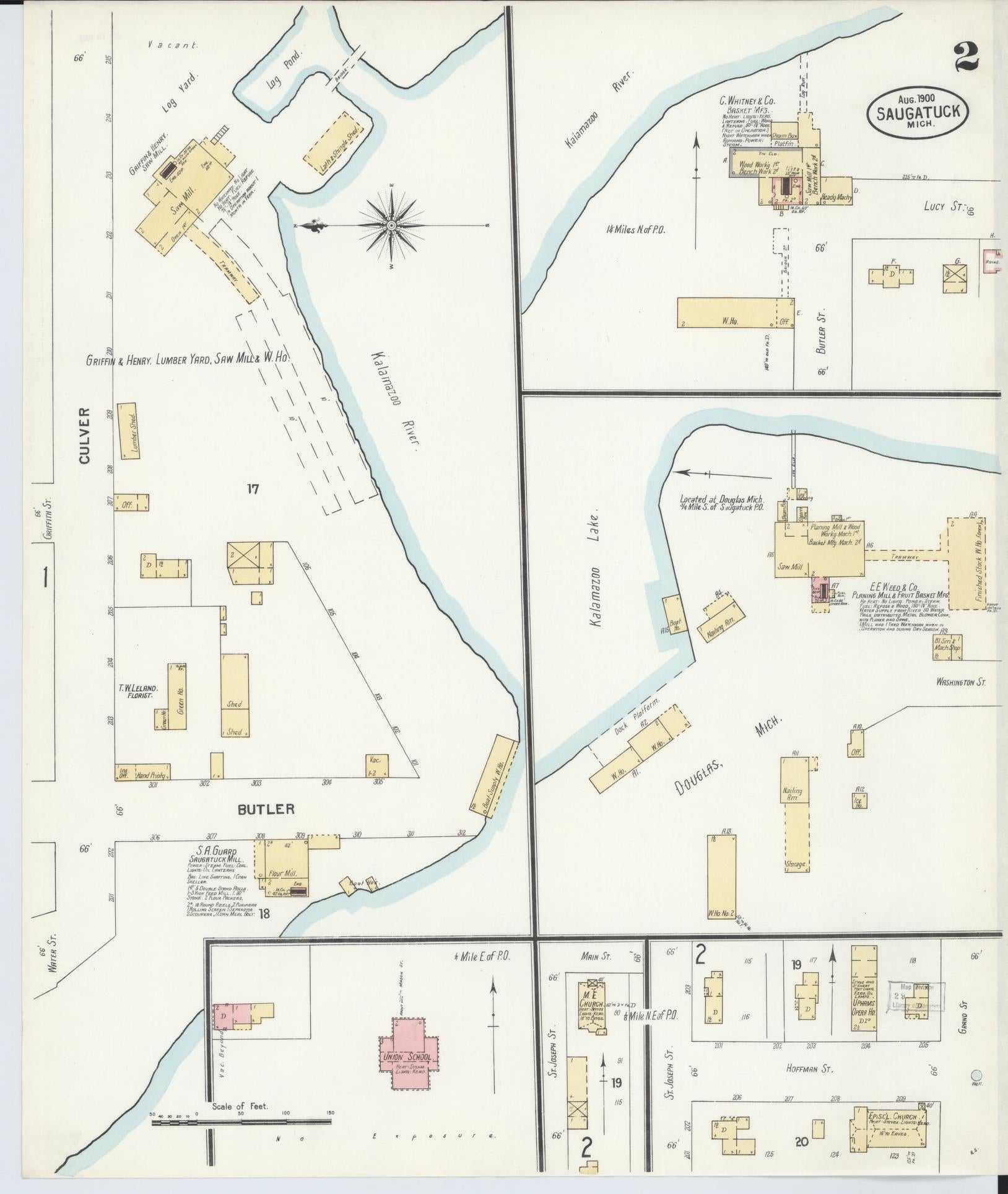 Sanborn Fire Insurance Map from Saugatuck, Allegan County, Michigan (1900), Sheet #0002 - Complete Map Set gallery image, historic Sanborn map, vintage wall art, Michigan Michigan