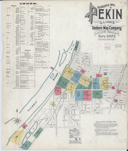Sanborn Fire Insurance Map from Pekin, Tazewell County, Illinois (1903), Sheet #0001 - Complete Map Set gallery image, historic Sanborn map, vintage wall art, Illinois Illinois