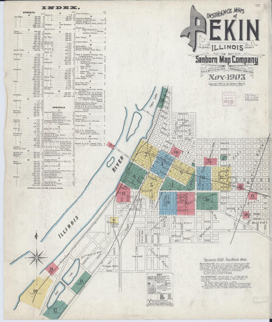 Sanborn Fire Insurance Map from Pekin, Tazewell County, Illinois (1903), Sheet #0001 - Complete Map Set gallery image, historic Sanborn map, vintage wall art, Illinois Illinois