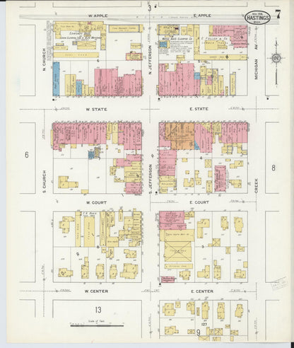 Sanborn Fire Insurance Map from Hastings, Barry County, Michigan (1916), Sheet #0007 - Complete Map Set gallery image, historic Sanborn map, vintage wall art, Michigan Michigan