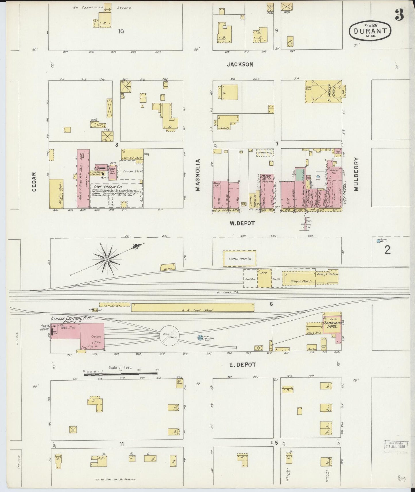 Sanborn Fire Insurance Map from Durant, Holmes County, Mississippi (1897), Sheet #0003 - Historic Sanborn Fire Insurance Map Print, vintage old map wall art, antique decor, genealogy gift, Mississippi Mississippi map