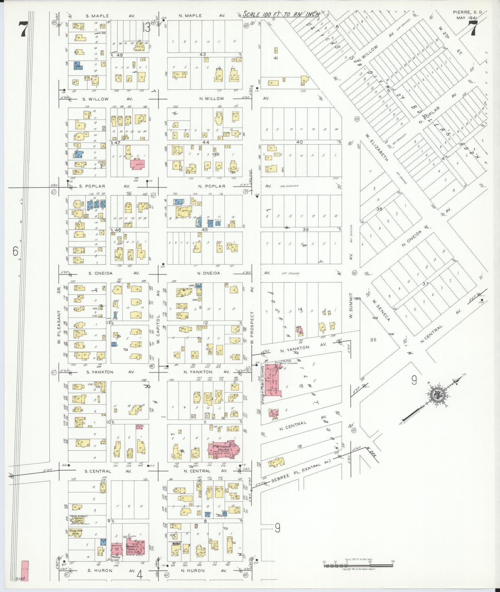 Sanborn Fire Insurance Map from Pierre, Hughes County, South Dakota (1941), Sheet #0007 - Complete Map Set gallery image, historic Sanborn map, vintage wall art, South Dakota South Dakota